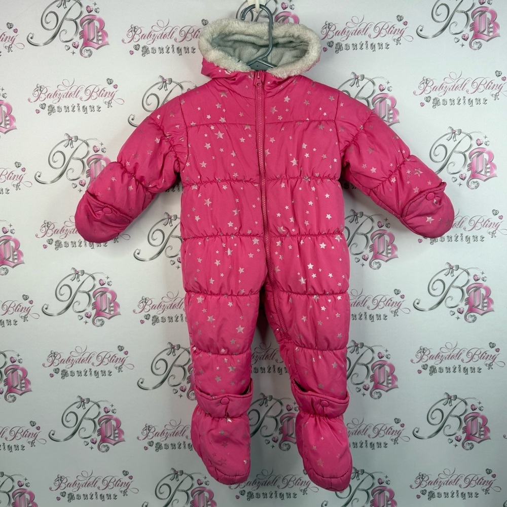 Carter's snowsuit one piece shiny stars silver Pink and Gray Snowsuit